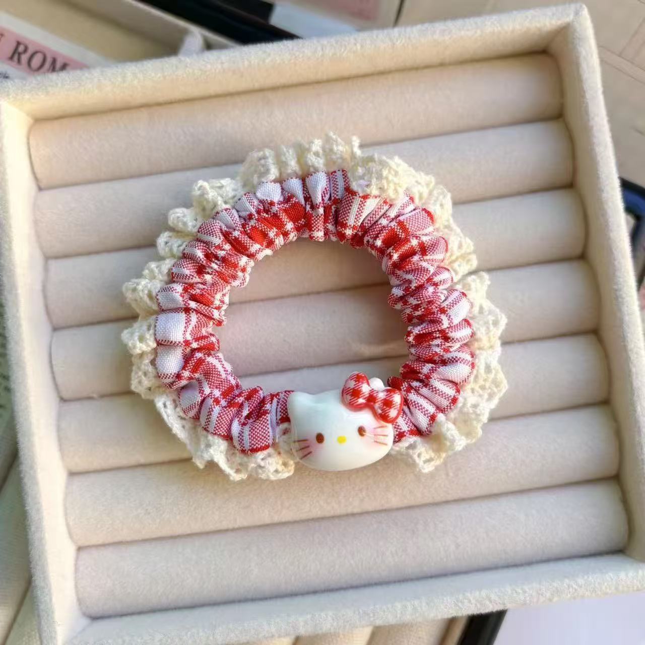 Niños jeans encaje anillo de cabello de cabello de encaje niñas alta cola de cabello de alta elasticidad cuerda de cabello de goma cabeza adornos para el cabello