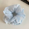 10# sky blue lace trim striped embroidered floral hair tie, approximately 16cm