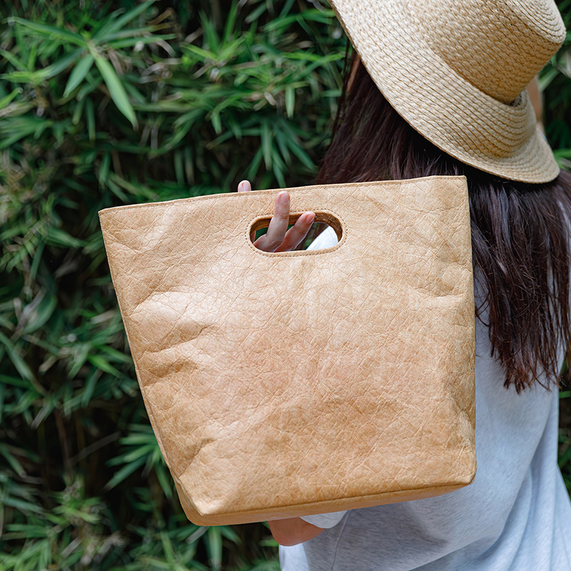 休闲复古文艺褶皱杜邦纸防水洗牛皮纸撕不烂女士手拿包饭盒手提袋