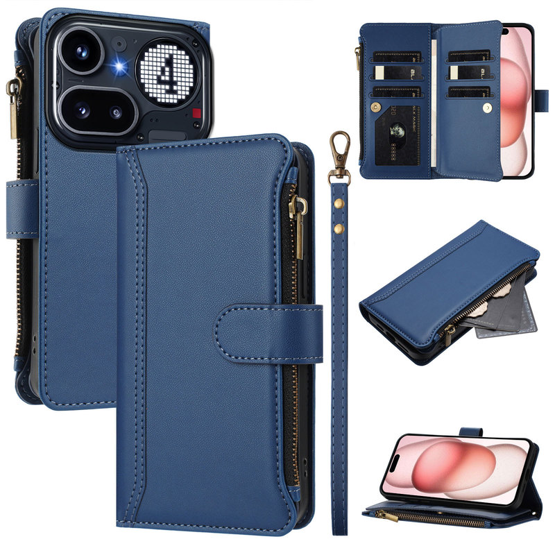 Cross-Border Applicable Nothing Phone 4A Pro Solid Color Zipper Wallet Phone Case Simple Japanese-Style Card-Insert Case