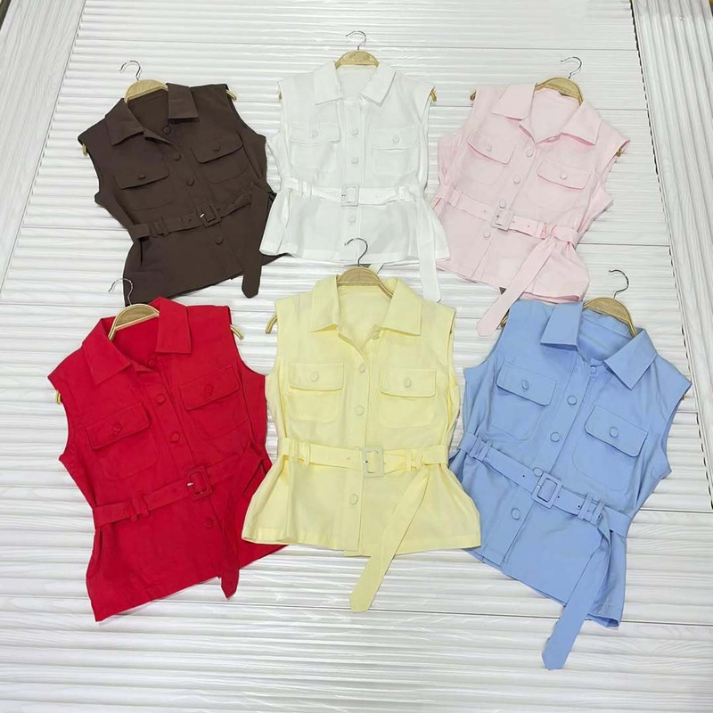 European and American Women's Clothing 2026 Summer New Fashion Casual Shirt Sleeveless Top Simple and Elegant Commuter Lapel Vest European and American Women's Clothing 2026 Summer New Fashion Casual Shirt Sleeveless Top Simple and Elegant Commuter Lapel Vest
