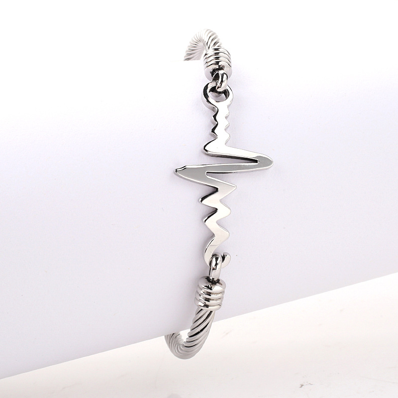 Electrocardiogram Classic Style Stainless Steel Bangle Wholesale display picture 4