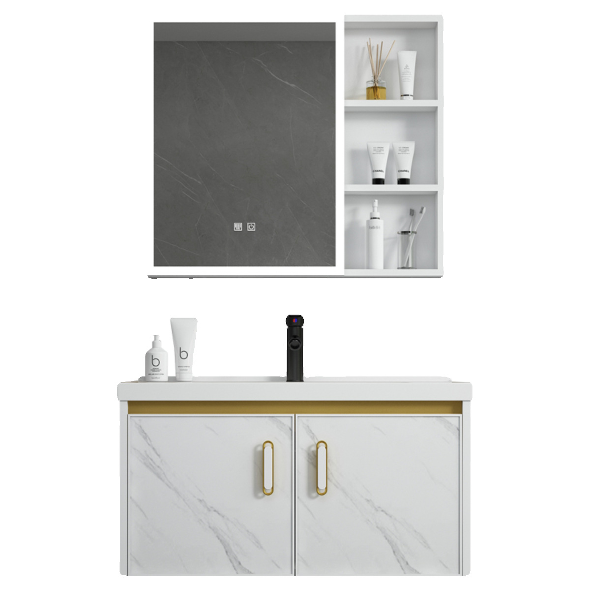 Moderno espacio de aluminio simple gabinete de baño combinación de cerámica integrado lavabo gabinete balcón lavabo