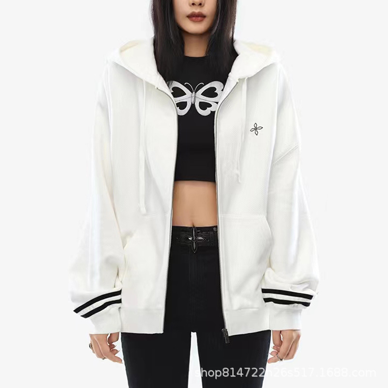 SMFK Retro College Wide Body Sweatshirt Campus Jogging Pants Cream Versatile Retro Pullover Top Sweatshirt Women's Autumn