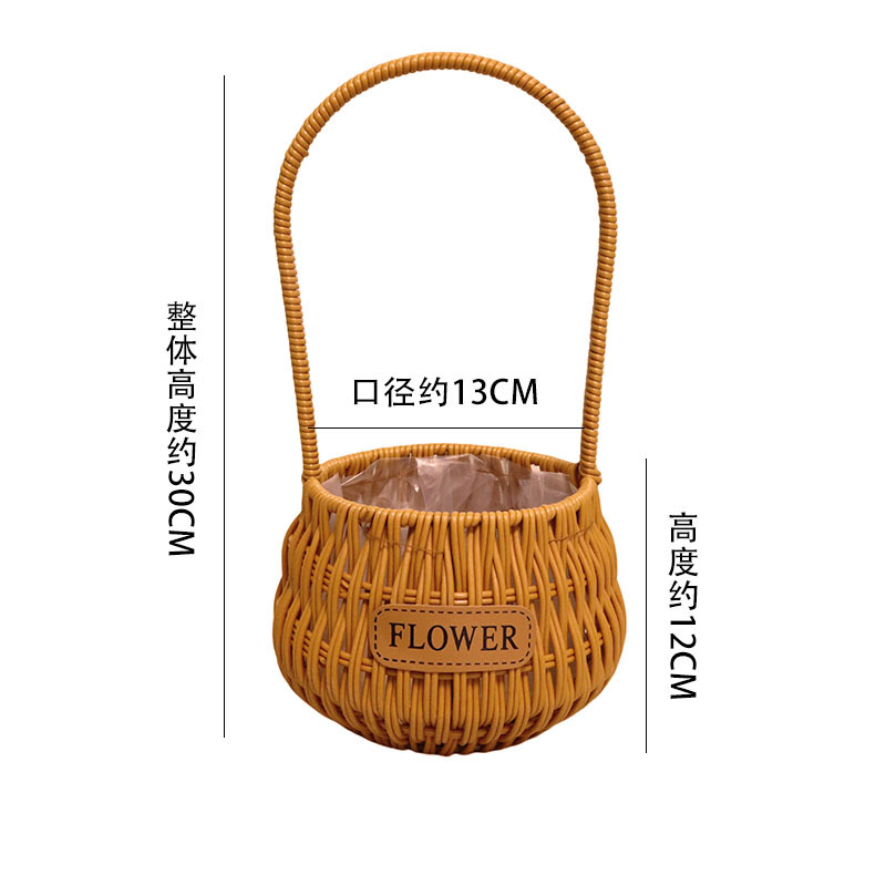 Cestas de mano tejidas a mano de plástico de caña decorativa flor seca canasta de flores portátiles canasta de regalos al por mayor