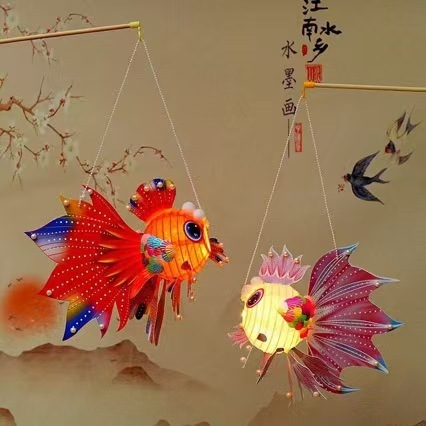 越南专供中秋节新款手持锦鲤鱼花灯diy手工 国风好运鲤鱼花灯批发|undefined