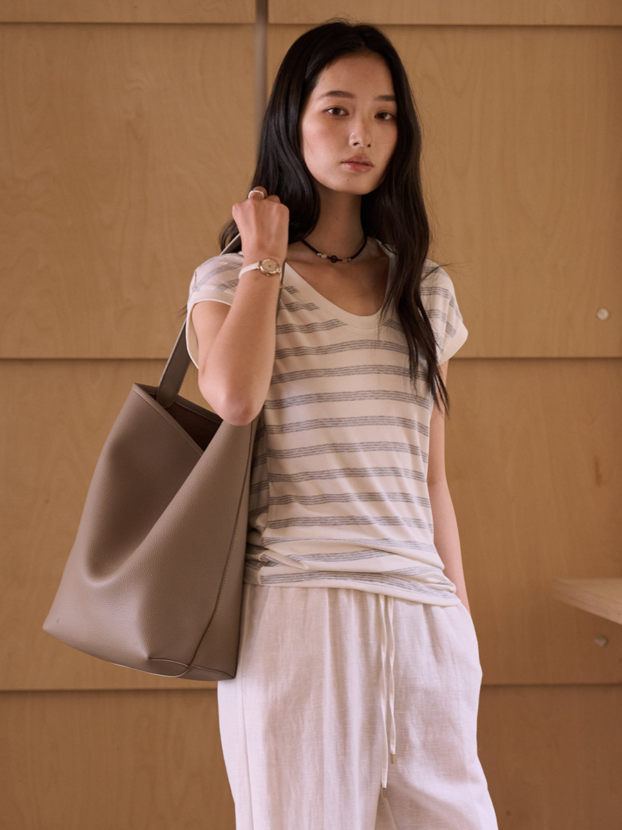 Dai Jia Wen Summer Silk Wool Short-Sleeve T-Shirt for Women, Tencel Modal, Flattering for Round Faces, Slim Fit, Drop Shoulder Top