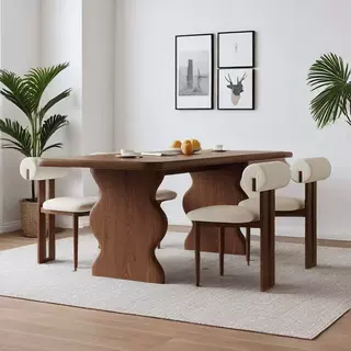 高级法式复古实木餐椅家用长方形涟漪设计师中古风小户型吃饭桌子