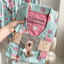 官网正品出口美国PJS磨毛睡衣秋冬加厚家居服磨毛纯棉睡衣月子服