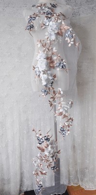 Hecho a mano pegatinas de encaje DIY color cheongsam vestido de noche accesorios flores rosa flores verdes bordadas parches de rosa image 9