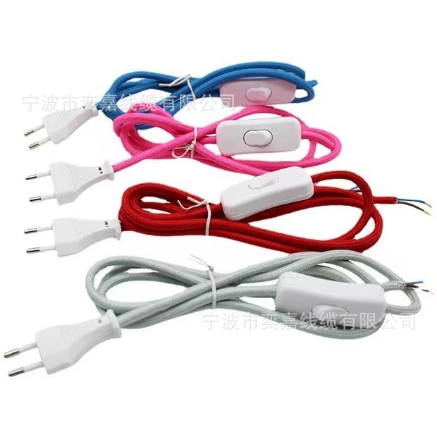 Woven power cable, rubber switch key PVC, (European plug)