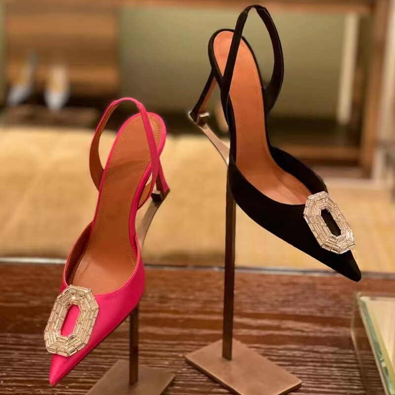 2026 early spring new model pointed toe rhinestone square buckle sexy high-heeled shoes, silk satin hollow back strap sandals for women 2026 early spring new model pointed toe rhinestone square buckle sexy high-heeled shoes, silk satin hollow back strap sandals for women