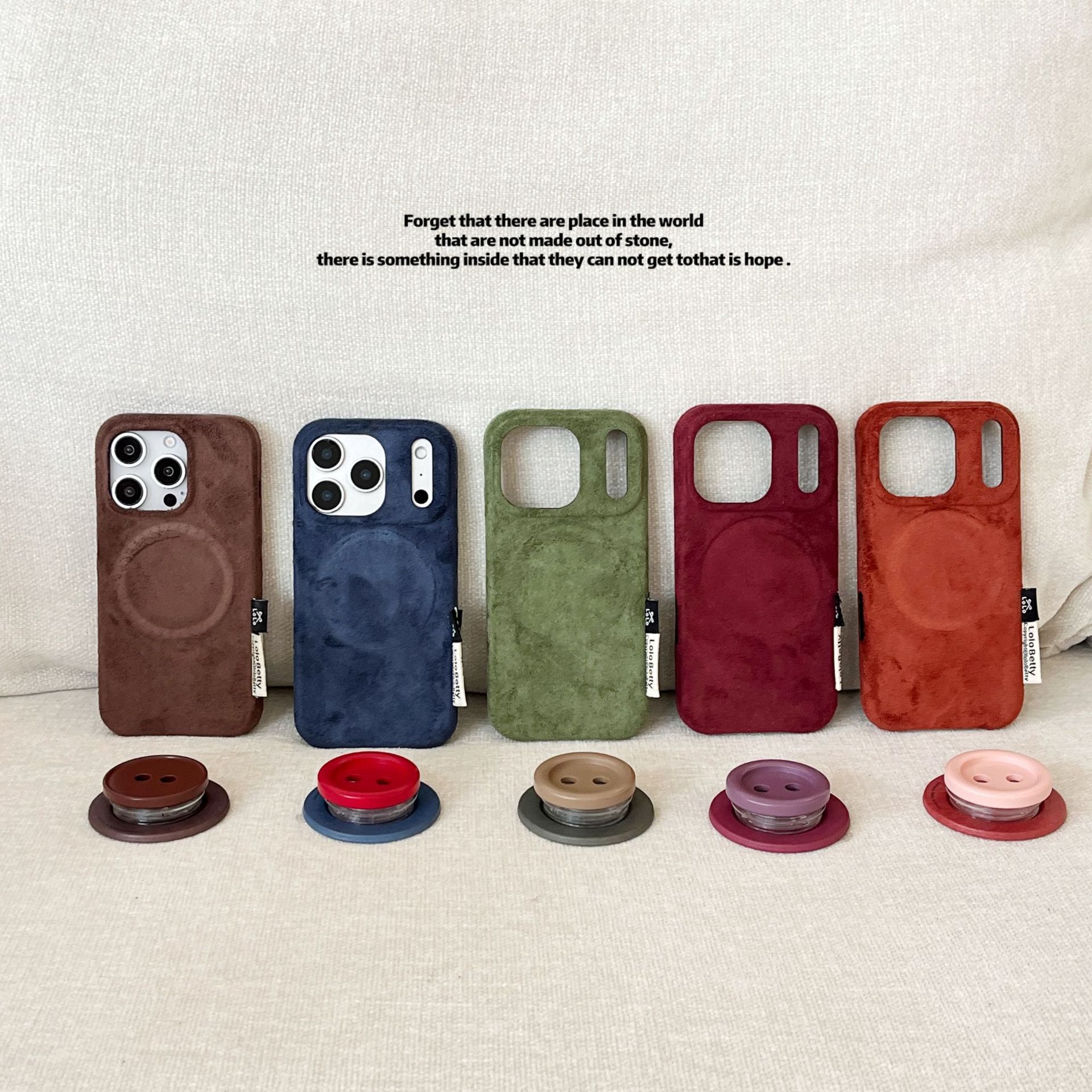 ins简约绒布纽扣磁吸支架适用iPhone17苹果16ProMax手机壳15/14