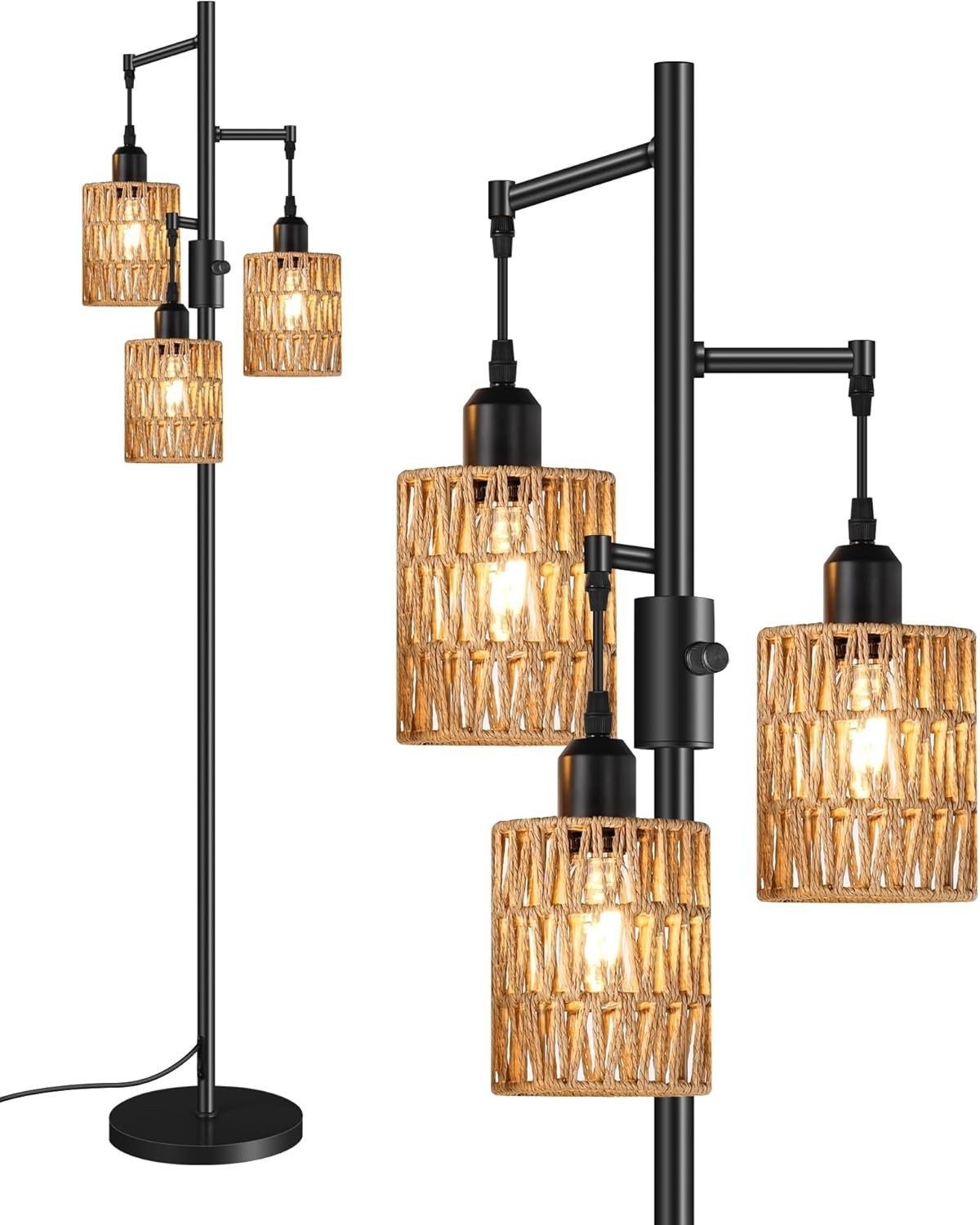 Transfronterizo Amazon estilo retrógrado estilo rústico americano jaula de pájaros de hierro forjado tres cabezas lámpara de piso sala de estar dormitorio