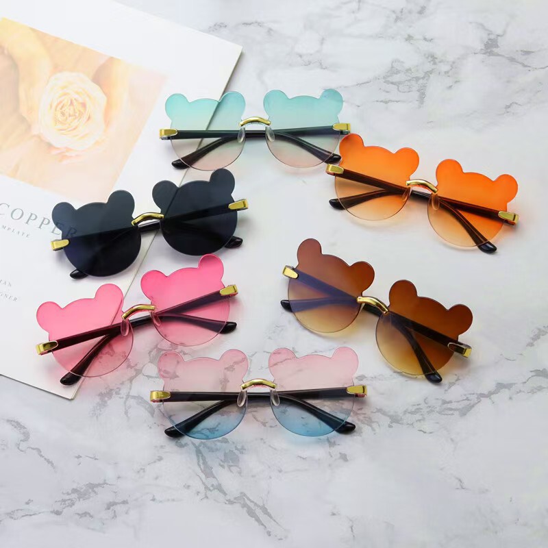 2025 New Children's Bear Sunglasses Cute Cartoon Frameless Sunglasses Boys and Girls Fashion Sun Protection Baby Glasses