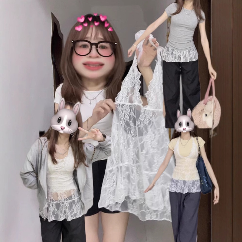 2024 Early Autumn White Lace Sling Women's Halter Top with V-Neck Inner Wear Sleeveless Vest Stacked Blouse