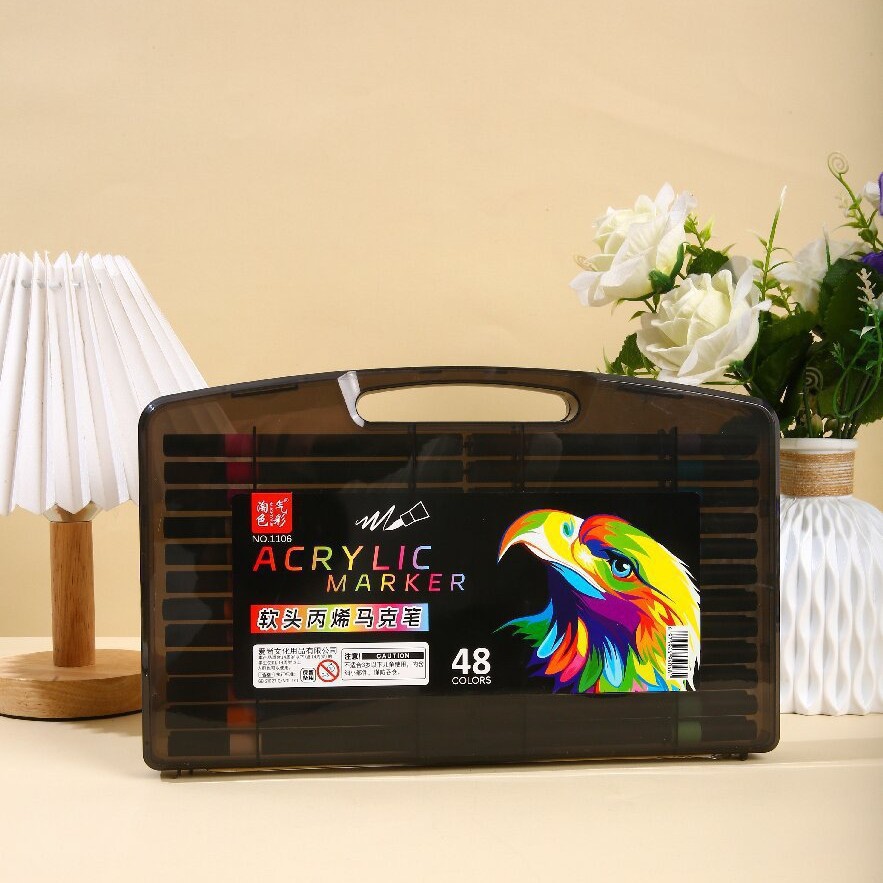 Pequeña caja negra marcador de acrílico blando pincel de dibujo especial para estudiantes de primaria opaco color plegable marcador de acrílico