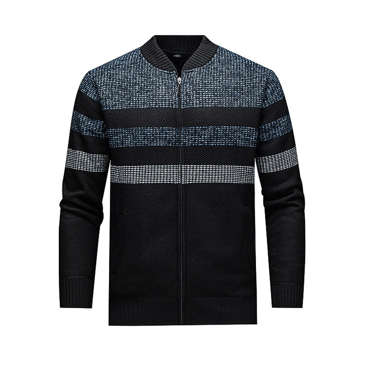 Hombres nueva camiseta de punto transfronteriza de Amazon estriada zipper casual camiseta de tendencia de manga larga suéter de comercio exterior