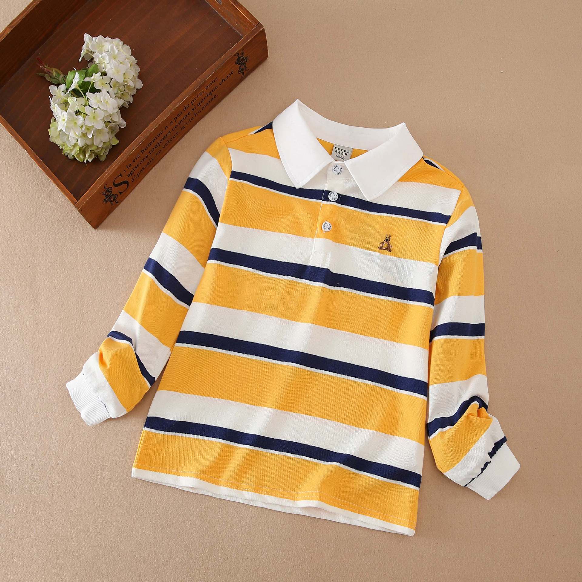 Boys' Polo Shirt 2025 Spring/Summer, Large Children's Collared T-Shirt, Pure Cotton Striped Casual Long Sleeve Trendy