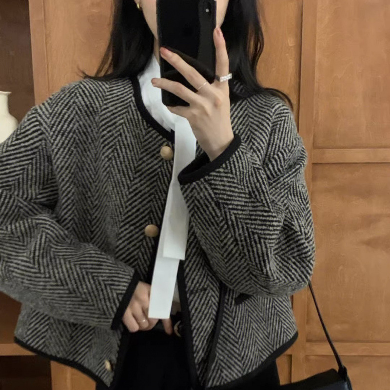 法式复古小香风外套女春秋款高级感短款夹克开衫上衣秋冬|undefined