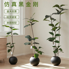 轻奢风仿真绿植黑金刚橡皮树大型客厅阳台落地装饰摆件假植物造景