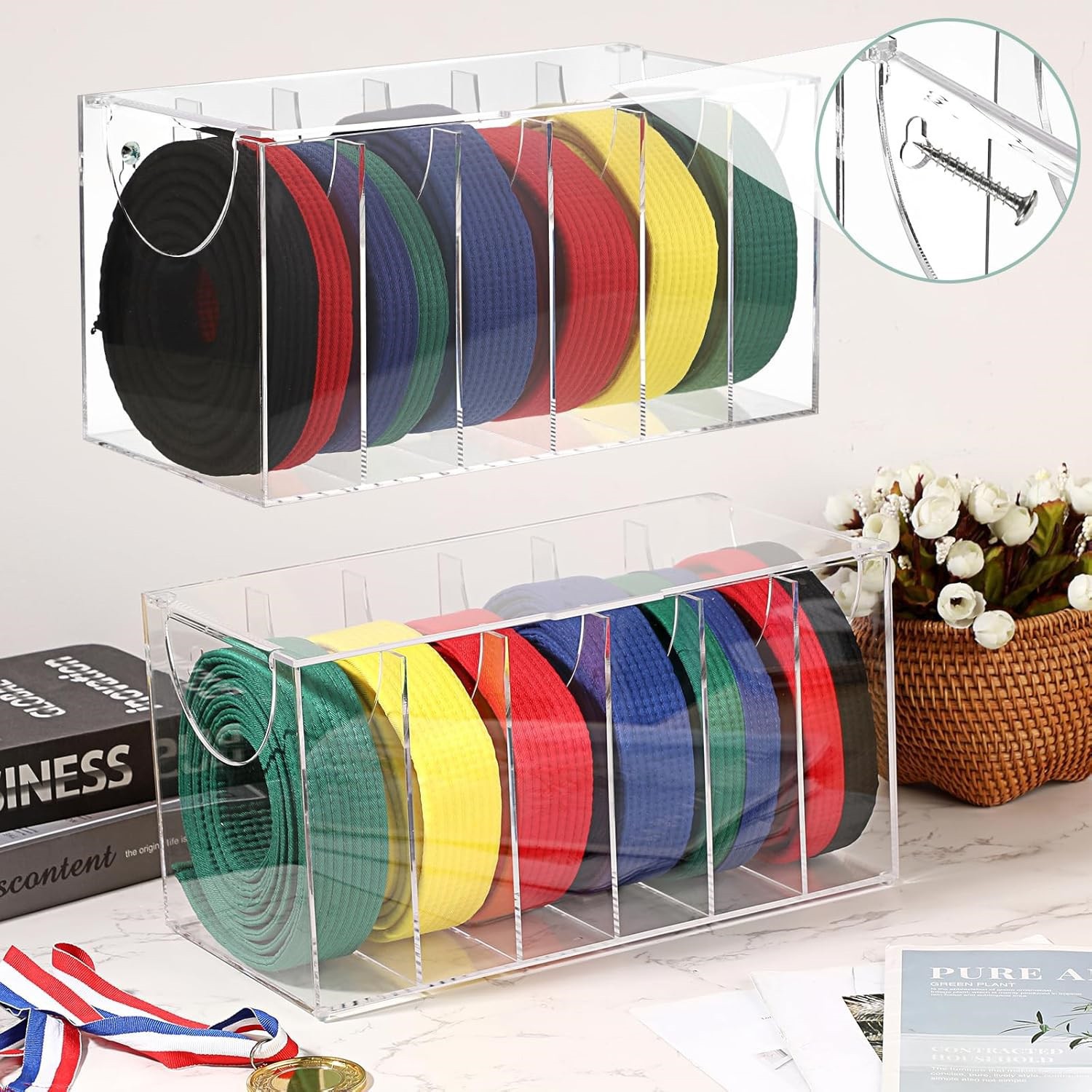 亚克力皮带收纳器跆拳道腰带展示盒壁挂式6格收纳衣柜抽屉储物架