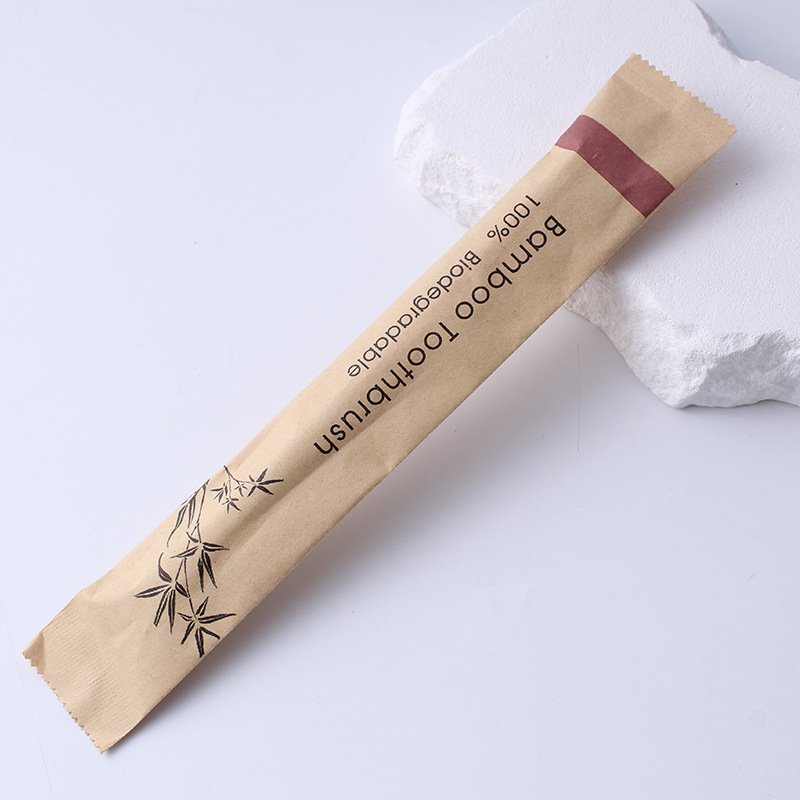 cepillo de dientes de bambú desechable cepillo de dientes de bambú de pelo suave bolsa de papel biodegradable envasado cepillo de dientes de bambú adulto carbón de bambú