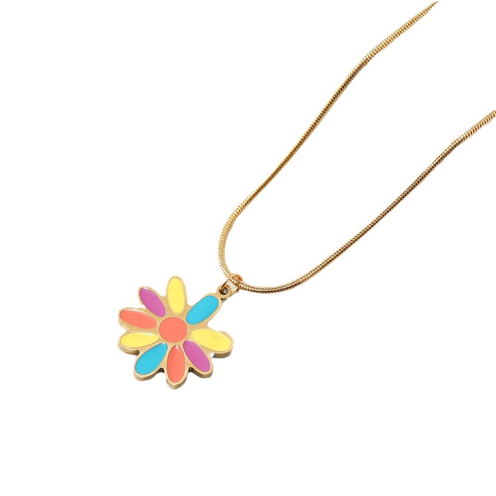 Titanium Adorable Dopamine Dropping Oil, Candy Color Necklace, Butterfly Flower Pendant, Stainless Steel Jewelry_voghion.com