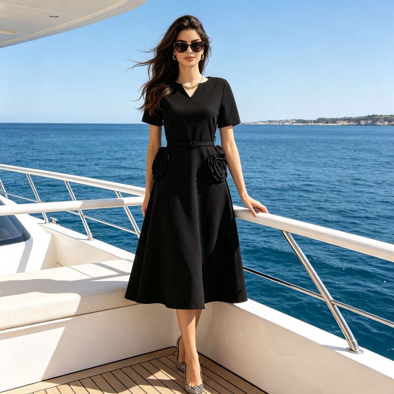 French-Style High-End A-Line Long Dress 2026 Summer New V-Neck Waist-Cinching Slimming Floral Vacation Dress for Women