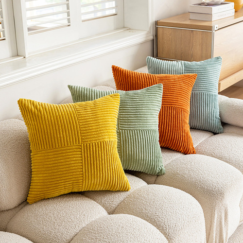 Solid Color Corduroy Cross-Stitch Throw Pillow Cover Living Room Sofa Cushion Cover Bedroom Headboard Pillow Cover Minimalist Cross-Border