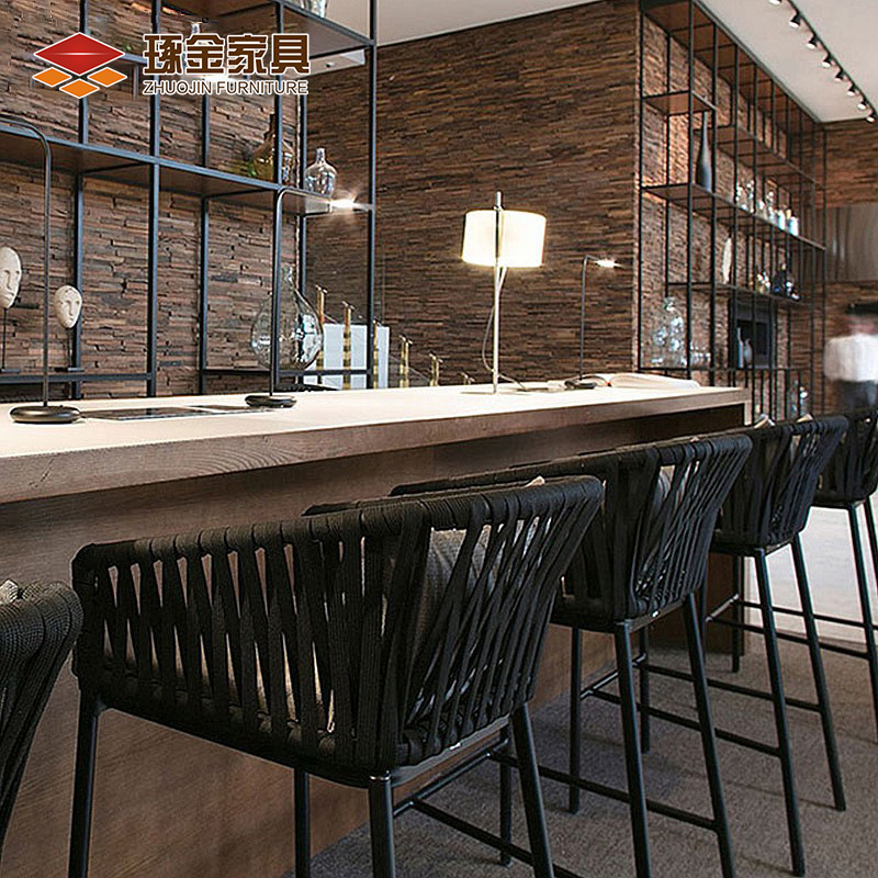 簡約戶外吧椅露天酒吧靠背椅休閒高腳凳咖啡廳藤編網紅吧檯凳子