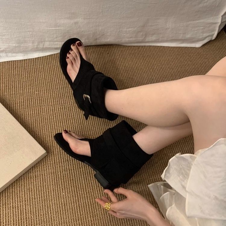 休闲人字拖透气罗马凉鞋女2025年夏季新款小众个性夹趾凉鞋短筒靴|undefined