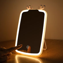創意鏡子led化妝鏡鹿角台式桌面家用發光帶燈辦公室少女心宿舍