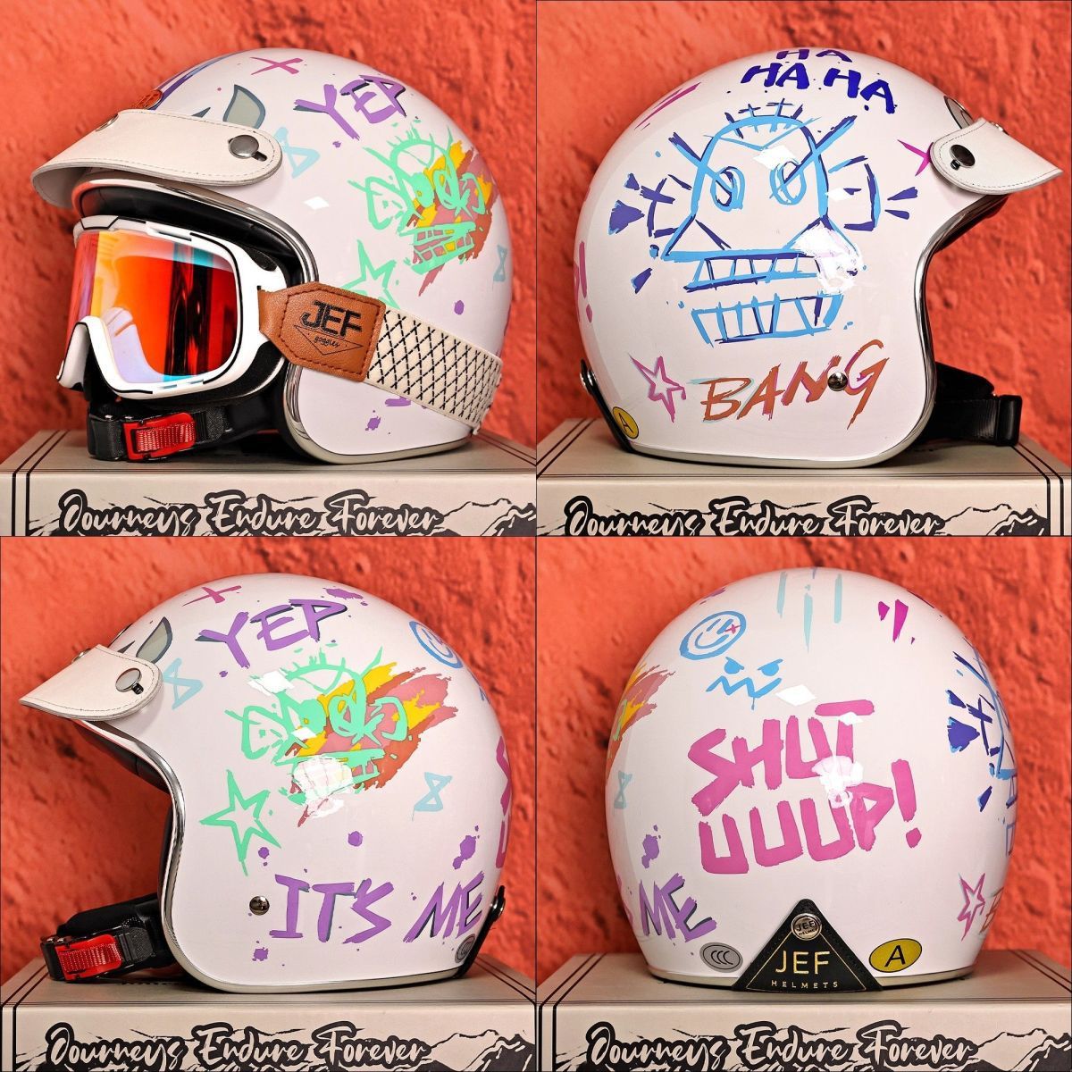 Taiwan JEF Retro 3/4 Motorcycle Helmet Men Women 3C
