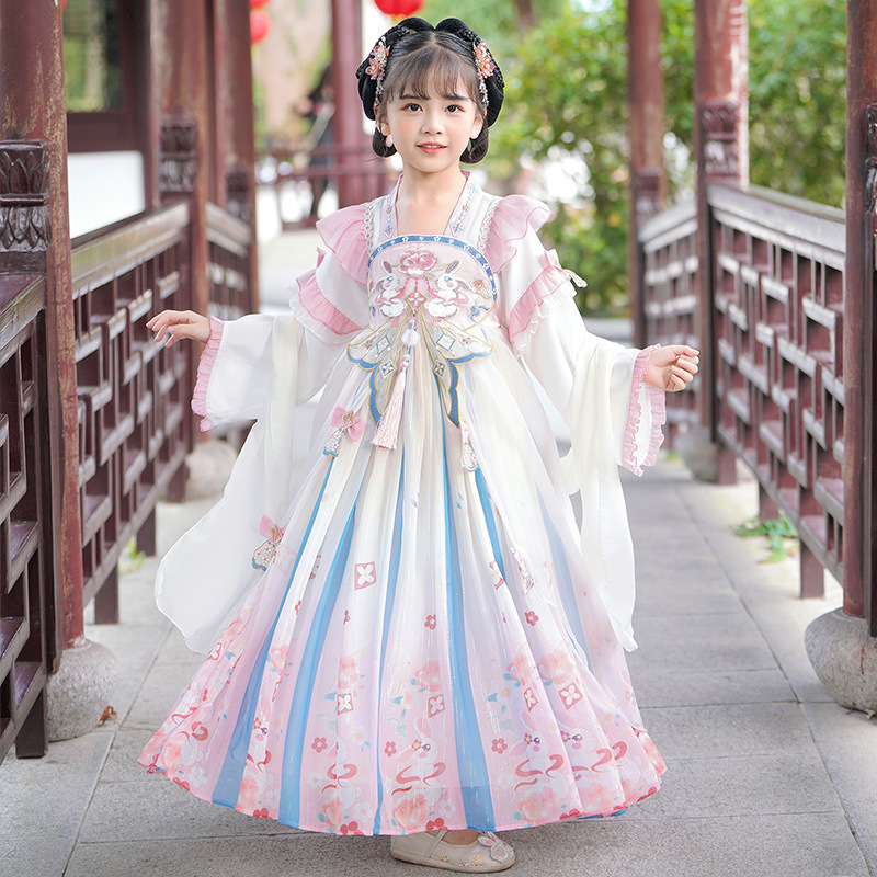 Hanfu Girls Autumn Dress Princess Skirt 2023 New Children's Chinese Style Tangzhuang Exquisite Ancient Style Skirt Performance Dress