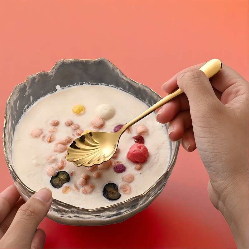 越境ステンレス貝殻スプーン創意コーヒースプーン家庭用洋食ケーキスプーンデザートアイスクリームスプーン|undefined