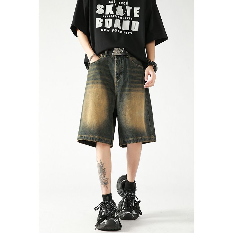 Summer Short Denim Shorts with American Retro Design, Fashionable and Versatile, Loose Straight-Cut, Drapey Wide-Leg Shorts Summer Short Denim Shorts with American Retro Design, Fashionable and Versatile, Loose Straight-Cut, Drapey Wide-Leg Shorts