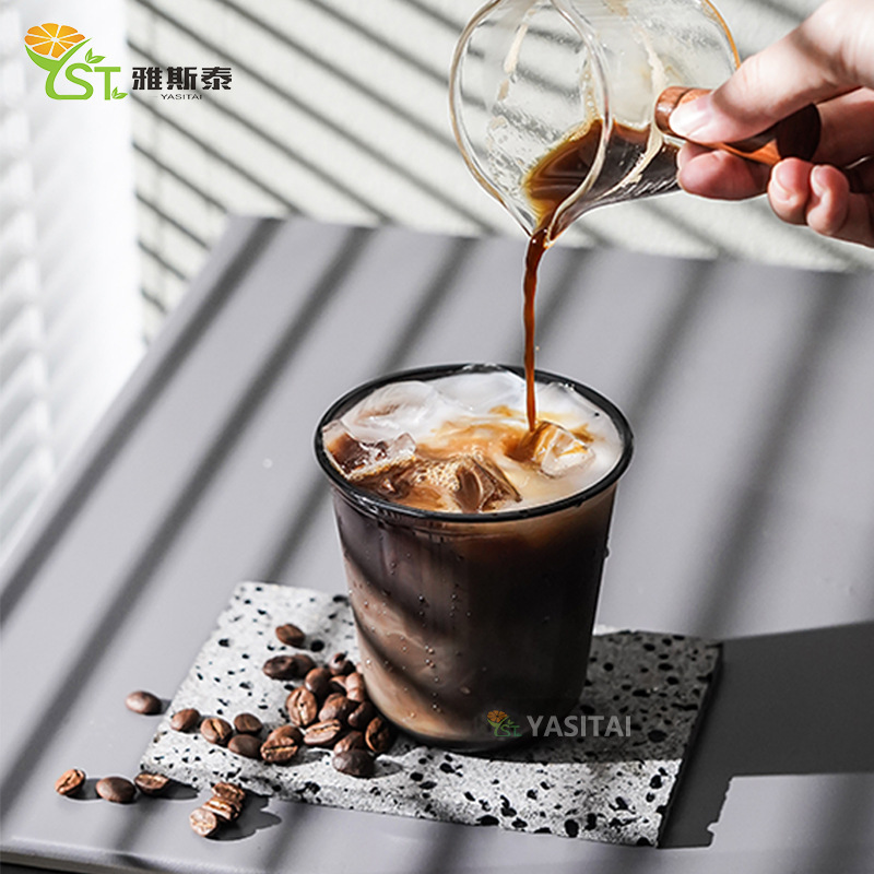 Spot Black Cup PET89 Calibre Té con leche Taza gorda en forma de U negra Oval Red Bebida fría Taza de café desechable
