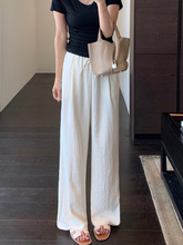 夏季神裤 轻薄舒适宽松小个子直筒裤奶皮子阔腿裤女夏新款G061225