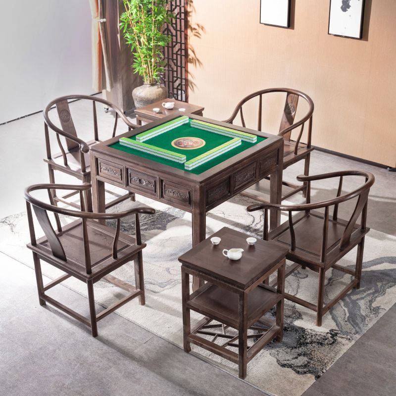 中式仿古实木麻将桌餐桌两用全自动麻将机棋牌桌榆木电动麻雀台