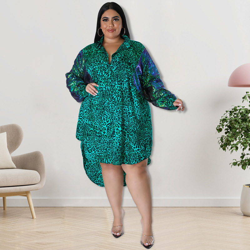 Women's Clothing Leopard Print Long Sleeved Top For Plus Size Women Sequin Detail Long Sleeve For Formal & Casual For Women_ecoleips.com