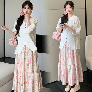Maternity Wear 2025 New Summer Style Heavy Embroidered Jacquard Top + Skirt Two-Piece Maternity Suit Skirt
