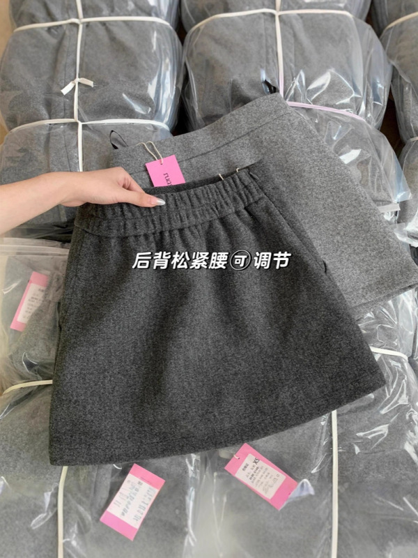 自留爆款推荐~越穿越爱 灰色毛呢半身裙女春秋防走光a字包臀短裙|undefined