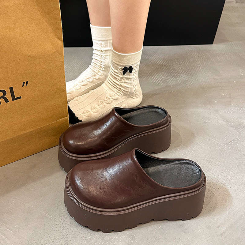 Women's Thick-Soled Height-Increasing Slippers for Outdoor Wear, 2025 Summer New Trendy Black High-Heeled Mule Slippers Women's Thick-Soled Height-Increasing Slippers for Outdoor Wear, 2025 Summer New Trendy Black High-Heeled Mule Slippers