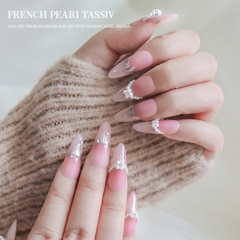 Manicura francesa, pila de perlas, joyería de diamantes, nueva perla, flor de diamantes, tamaño, media luna, bola de diamantes para uñas, joyería