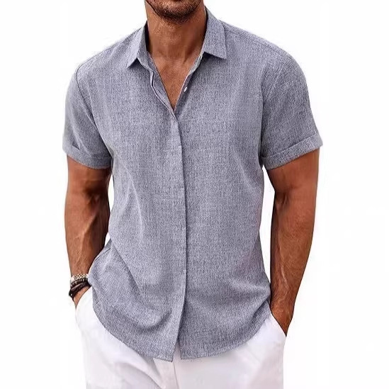 European and American Cross-Border Foreign Trade Men's Linen Shirts, Short-Sleeved Casual Shirts, Button-Down Shirts, Men's Beach Summer Vacation Shirts