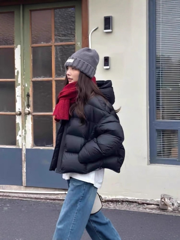 泡芙龟背绿色短款羽绒服女2025冬季新款莱姆绿棉袄连帽面包服外套|undefined