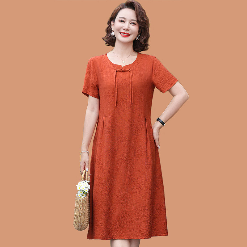 新しい中国式のお母さんの夏服の半袖のワンピースのファッションの大きいサイズの中高年の女性の夏のゆるいカジュアルな洋風のスカート|undefined