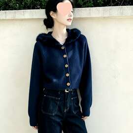 韩系氛围感毛衣外套女秋冬2026新款巨好看轻熟毛领开衫上衣外穿潮