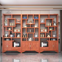 热卖博古架实木新中式隔断办公室榆木收纳柜展示柜多宝阁茶叶置物